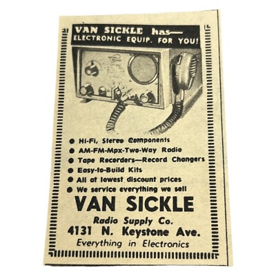 Van Sickle Radio Supply Vintage Print Ad 1960s Electronic Equipment Indianapolis