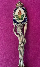 Full Indian Gilt Montreal Harbor Enamel Maple Leaf Sterling Souvenir Spoon 29g