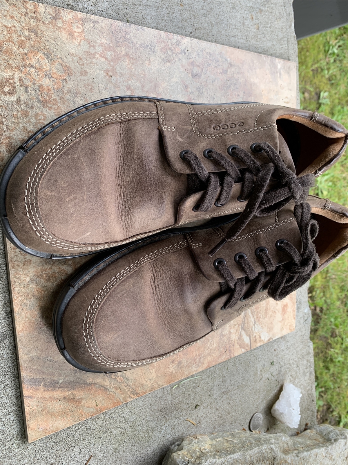 Ecco Mens size 9 shoes Brown Oxford shock point Sole … Gem