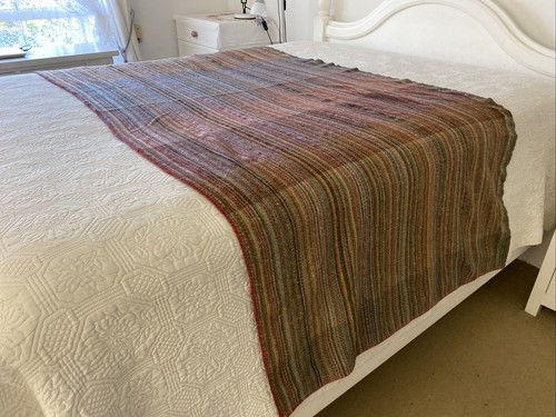 Colourful Stripe / Check Wool Blend Long Single Remnant Blanket 240 cm x 110 cm - Picture 7 of 15