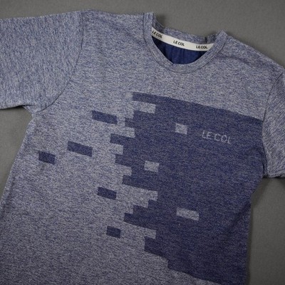 Le Col Performance Cycling Heathered Pixel T-Shirt Mens L Blue Short Sleeve