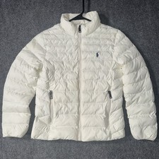 Polo Ralph Lauren Puffer Jacket Kids M 8-10 White Quilted Full Zip Packable