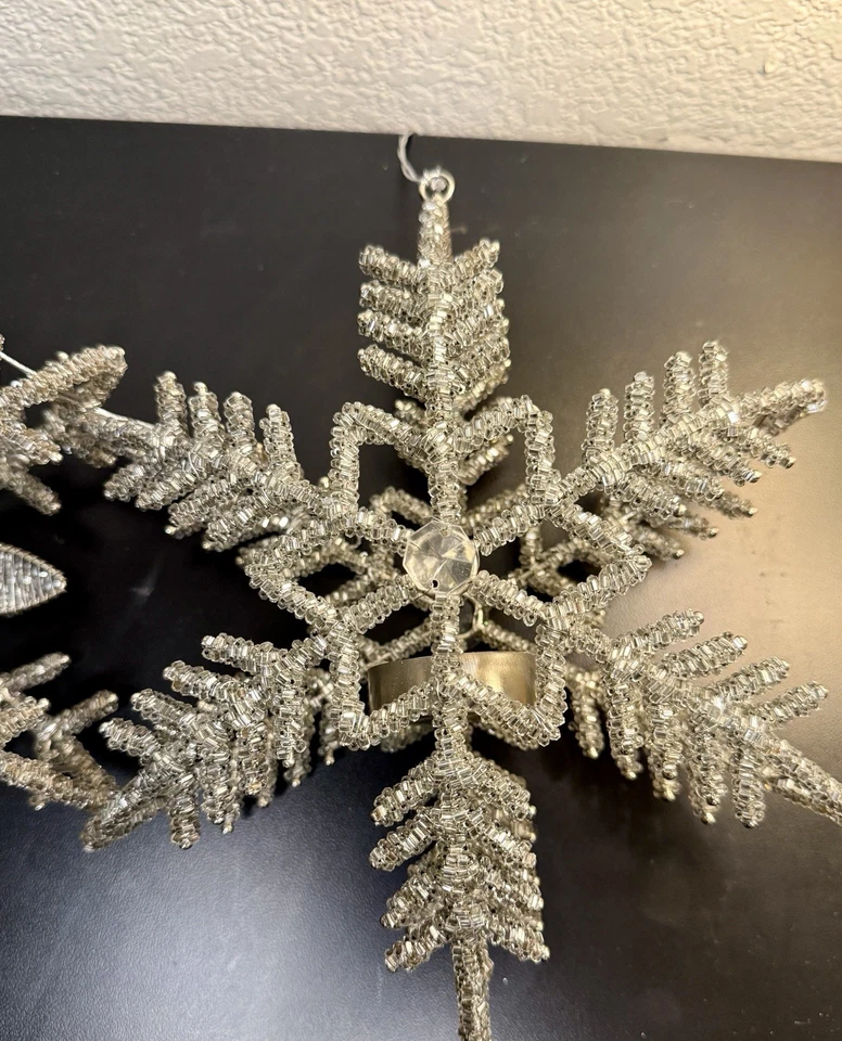 Par de candelabros colgantes vintage con cuentas de copo de nieve decoración de alambre transparente Foto 3 de 4
