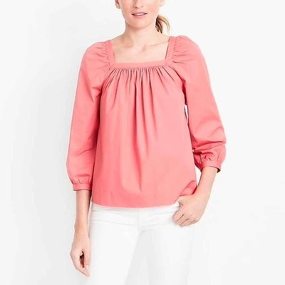 J.Crew Pink Coral Square Neck Puff Sleeve Top