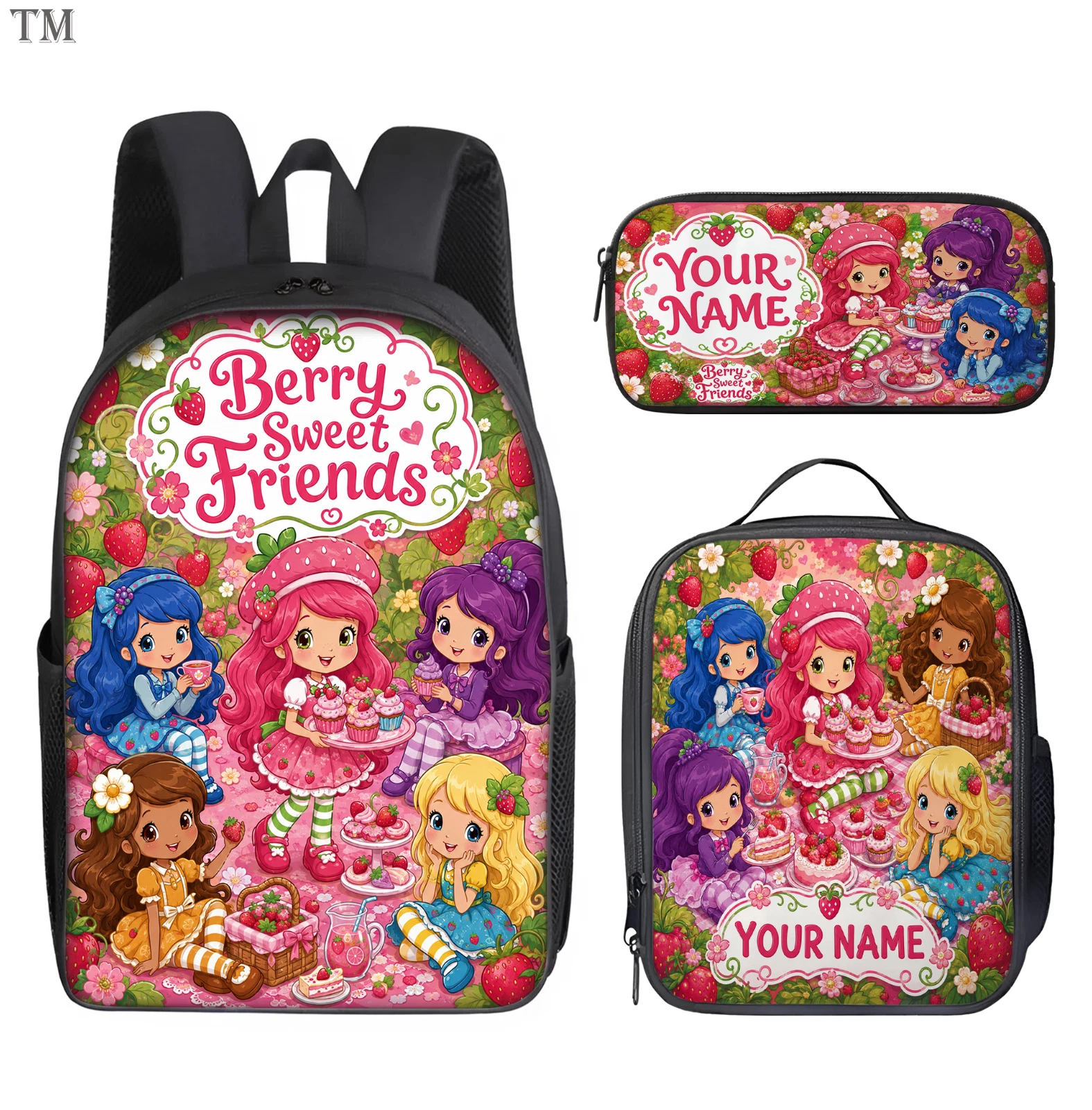 Personalized Berry Friends Backpack Set Custom Name Girls School Bag Lunch