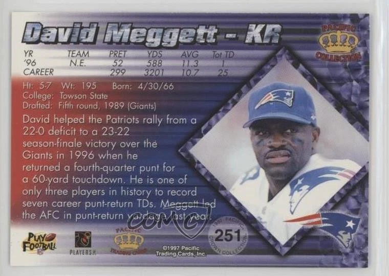1997 Pacific Crown Collection Silver Dave Meggett #251 - Image 2 of 2