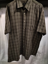 Van Heusen Men's XL 17-17 1/2 Gray Check Short Sleeve Dress Shirt Button Up