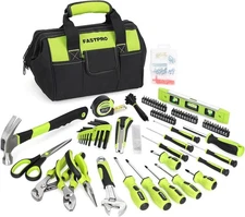 FASTPRO 220-Piece Home Tool Set with 12" Wide Mouth Tool Bag, Green