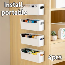 4/1 Pack Wall-Mounted Plastic Storage Boxes - Easy Installation Without Drilling