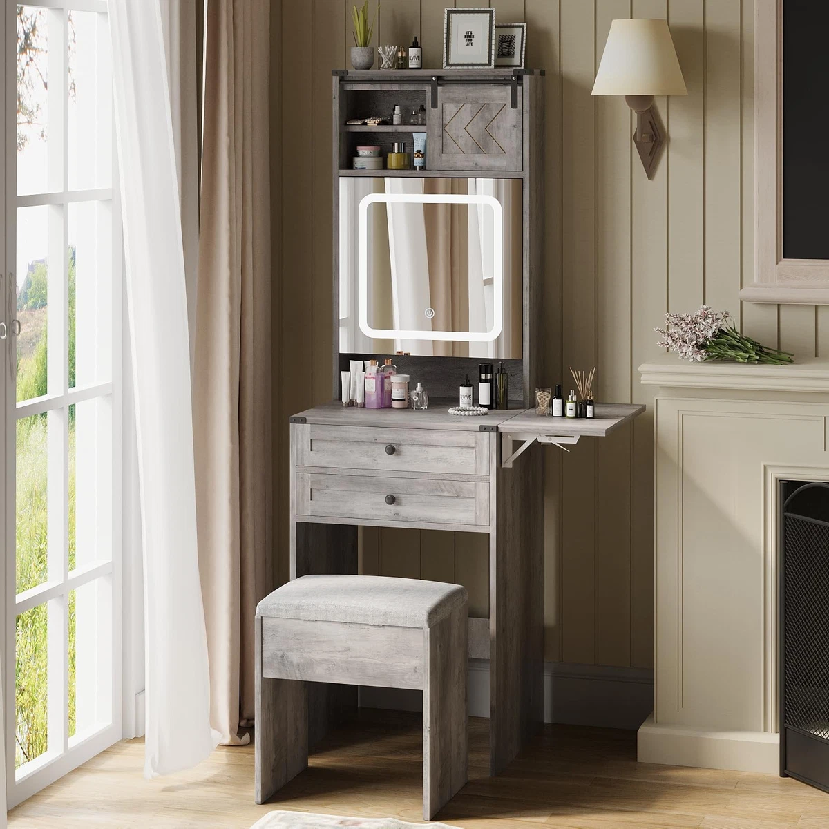 small dressing table grey Capri Grey Dressing Table with Mirror & Stool Laura James Ireland