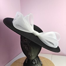 black white large fascinator millinery burlesque headband wedding hat ascot