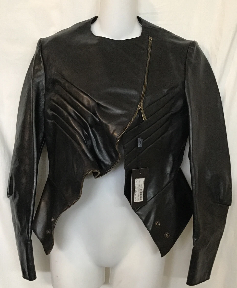 SAINT LAURENT (YSL) Yves Saint Laurent 2008 Giacca in pelle nera rigida manica a 1 2 cerniera taglia F 40 Nuova con etichette