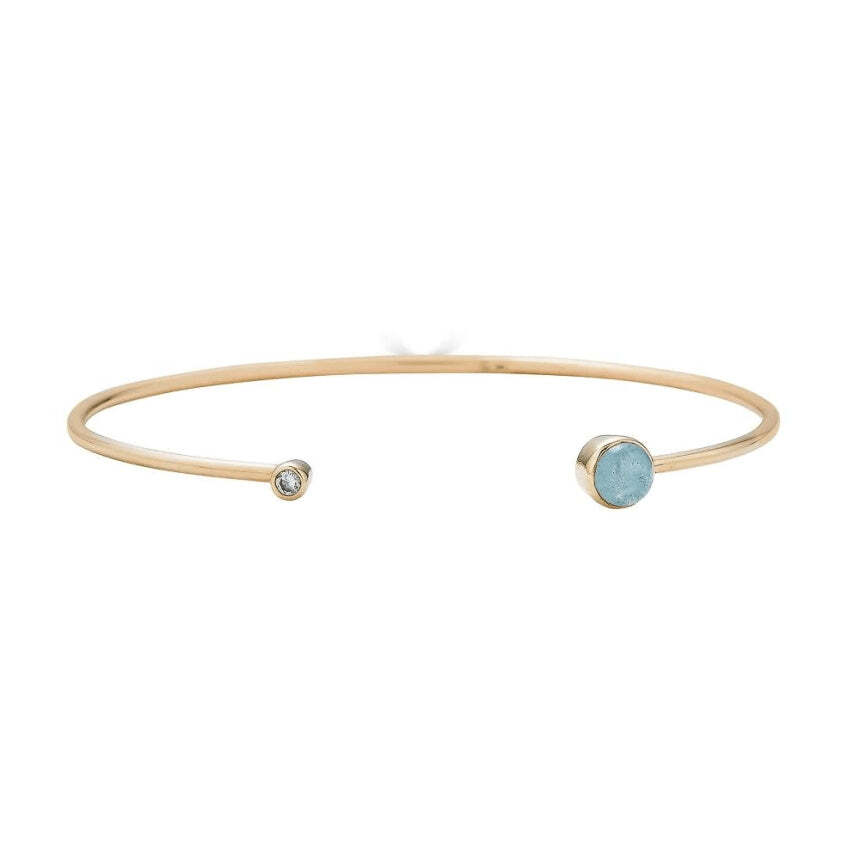Cuff Bracelet with Gemstones 14K Yellow Gold Round