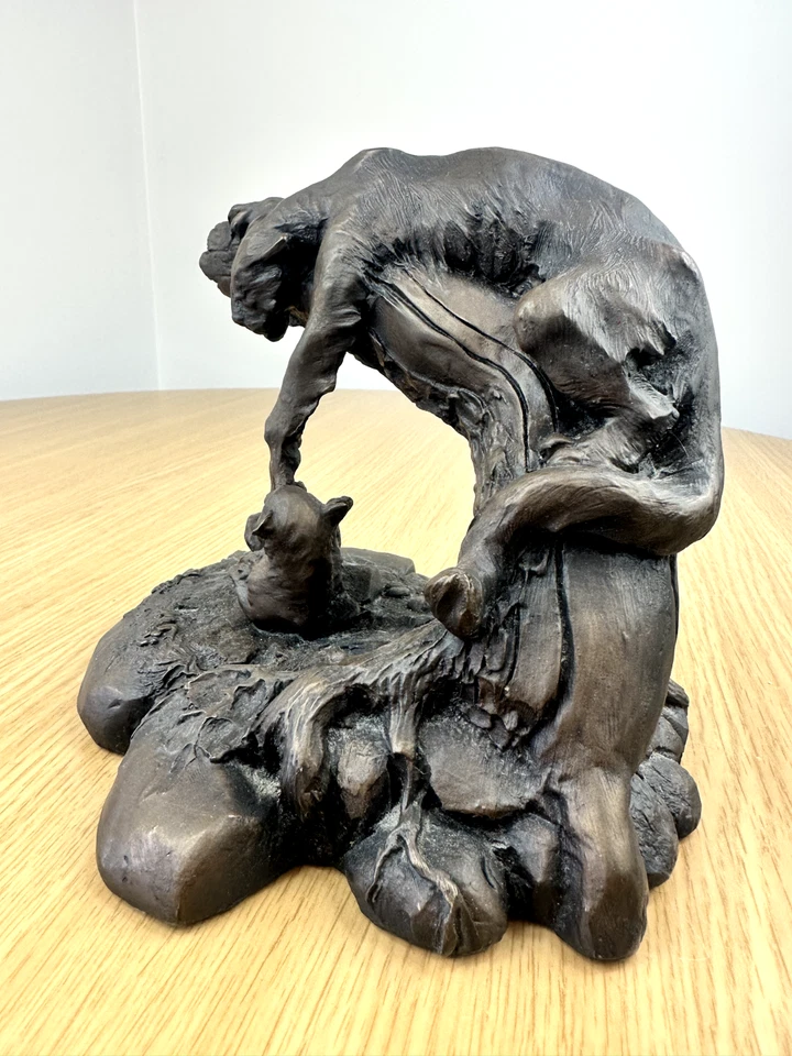 De colección Coleccionable 1984 Capilla PUMA AND CUB Fría Original Bronce Fundido Decoración del Hogar Foto 2 de 4