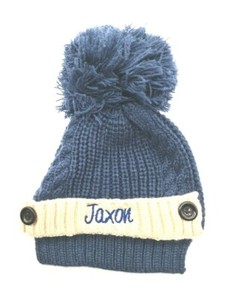 Personalised Embroidered Ribbed Cable Knit Large Pom Pom Baby Boys Hat New Ebay