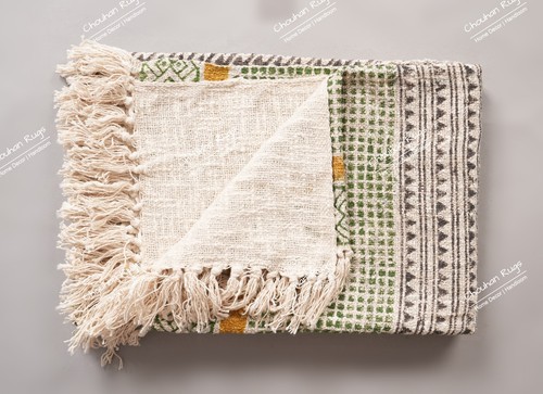 Hand Loomed Cloth Soft Cotton Blanket 50"x70" Boho Decor Vintage Throws Blankets - Picture 4 of 8