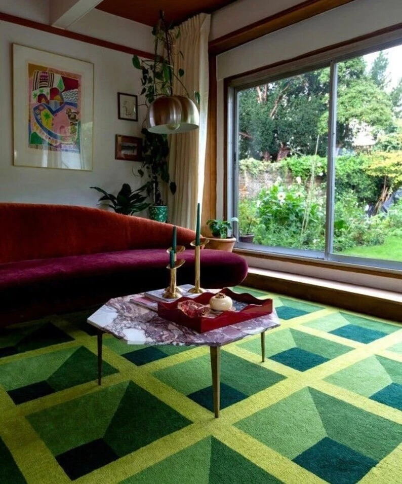 Green hand tufted rugs for living room hand made 100% wool hand tufted designer - Image 2 of 3