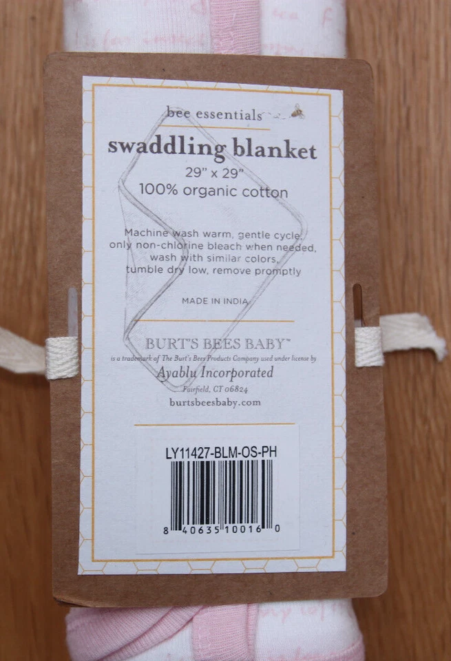 Burt's Bees Baby Swaddle Blanket ~ White & Pink ~ Organic Cotton - Image 2 of 2
