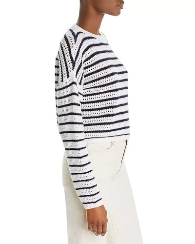 Aqua Cotton Knit Crewneck Sweater White/Navy L142211 Womens Size S - Picture 4 of 5