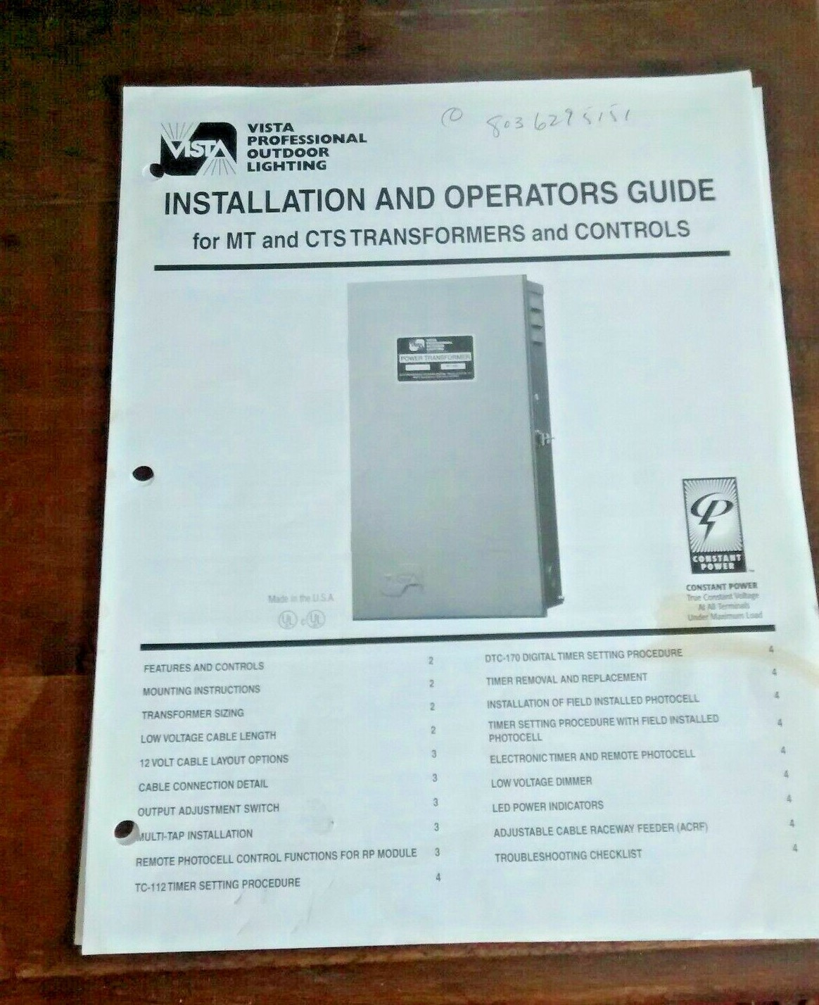 Vista Professional Outdoor Lighting Power Transformer Model CTS MT