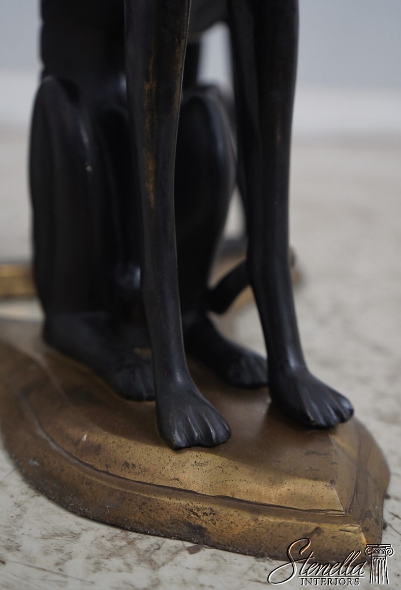 63481EC: MAITLAND SMITH Bronze Greyhound Round Glass Top Coffee