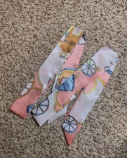 2 Satin Scarf Handbag Handle Protector Head Bandeau Wrist Wrap Tie Pink Ivory