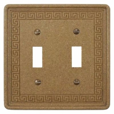 Wall Switch Plate Cover Toggle Double Greek Key Design Stone in Noce Travertine