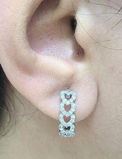 DEAL! 0.55CTW Natural Round Diamonds Hearts Hoops Huggies Earrings in 10K Gold