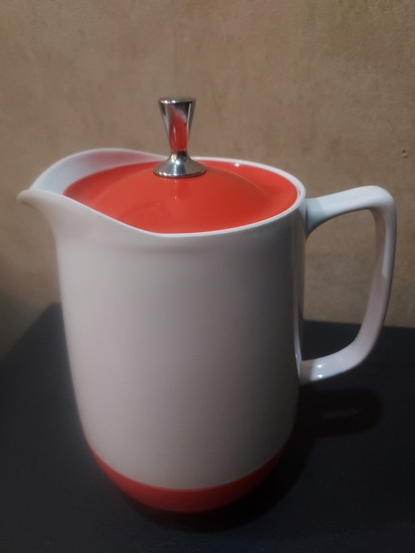 Retro Vintage MCM Thermos Insulated Ware Pitcher/Carafe Orange & White Made USA