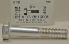 M14-2.00X80MM HEX HEAD CAP SCREWS GRADE 10.9 STEEL ZINC PLATED (2)