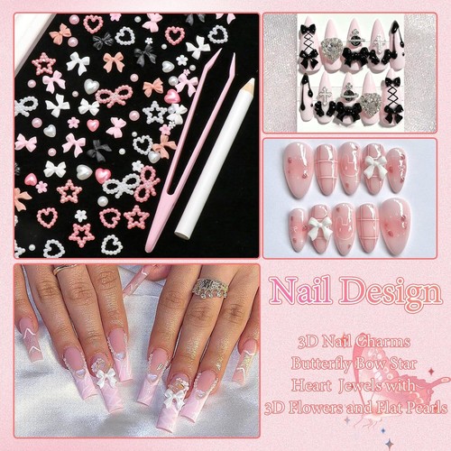 3D Schleife Nagel Charms 600 Stck. Blumen Nagel Charm Rosa & Weiß Flatback Perlen Beads St - Bild 6 von 11