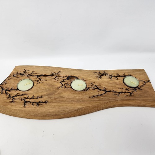 Fractal wooden tealight holder holds 3 tealights wood 15" x7" decor candle - Picture 6 of 10