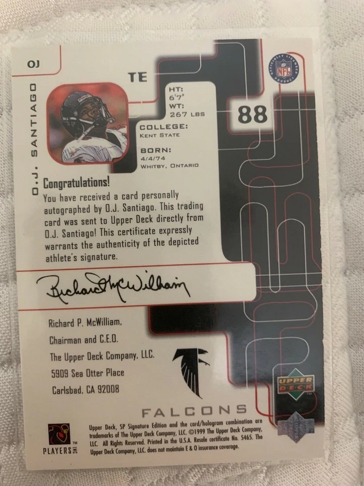 OJ Santiago autographed card with COA - Image 2 of 4