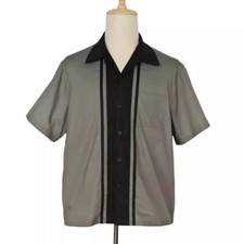 Men Summer Cotton Shirt Casual Button Down Short Sleeve Shirts Black Grey