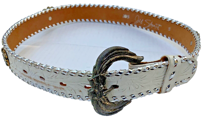 Jill Stuart New York hand tooled Belt S white leather belt  display picture 2