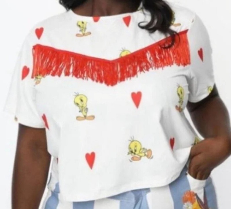 unique vintage blouse 2xlarge new Looney Tunes  cowgirl tweety bird  crop top