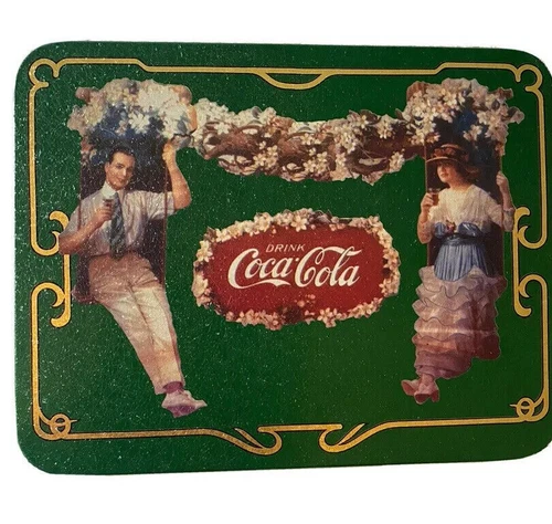 Vintage Coca Cola Metal Sign Old Fashion Couple Swinging 8 1 4x6 4 1997