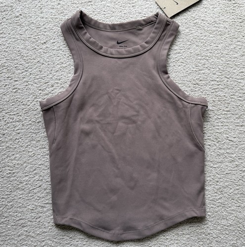 Women’s Nike One Classic Fitted Dri-FIT Cropped Tank Top Taupe Logo Tee Shirt XS - Picture 5 of 13