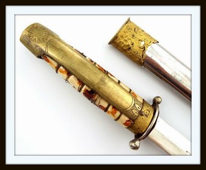 ANTIQUE RARE CHINESE ARMY OFFICER'S PRESENTATION DIRK DAGGER ~ VERY THICK MOUNTS