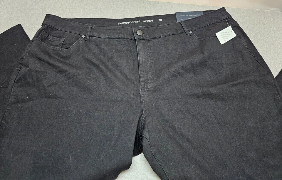 Pantalones de mezclilla negros rectos Avenue nuevos con etiquetas elásticos para mujer talla 30 promedio (54x30) Foto 4 de 4
