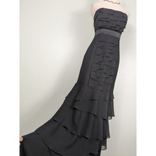 Y2K BCBG Silk Prom Dress Maxi Gown 2 Black Silk Ruffle Glam Grunge Layered Vtg