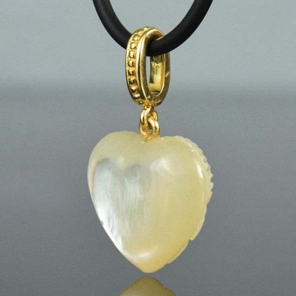 Alternate view of Heart Pendant Carved Mother-of-pearl Gold Vermeil Over Sterling Silver 4.46g