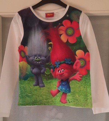 Langarmshirt von ''Trolls / Dream Works'' / Gr.  128 / Weiß / Mädchen /Druckgrafik
