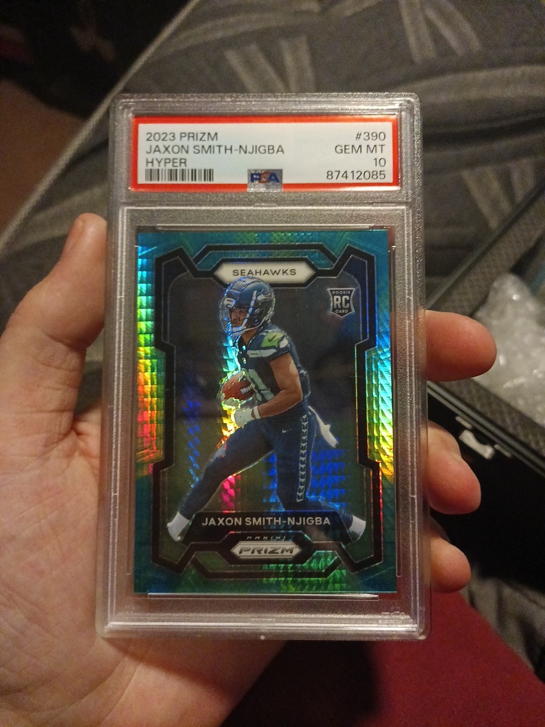 2023 Panini Prizm Jaxon Smith-Njigba #390 Green Hyper Prizm RC /175 Rare PSA 10