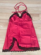 Red Women's Lace Trimmed Slip Dress - Medium