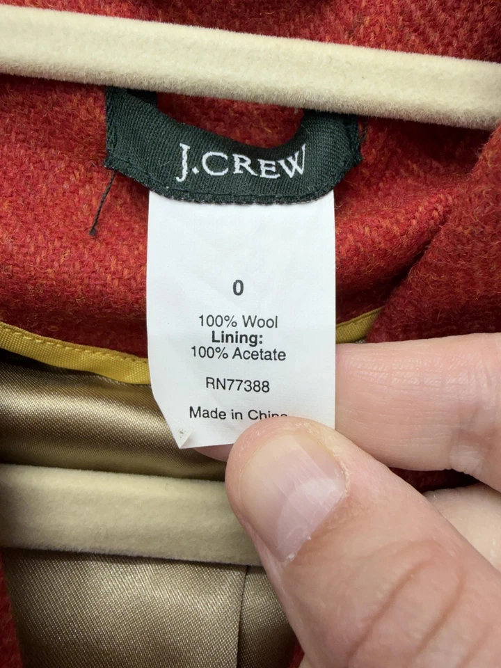 J.Crew Blazer Womens 0 Red Herringbone Wool Tweed One Button Lined Robert Noble - Image 2 of 4