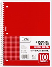 Mead Spiral Notebook, 1 Subject, Graph Ruled Paper, 7-1/2" X 10-1/2", 100 Sheets
