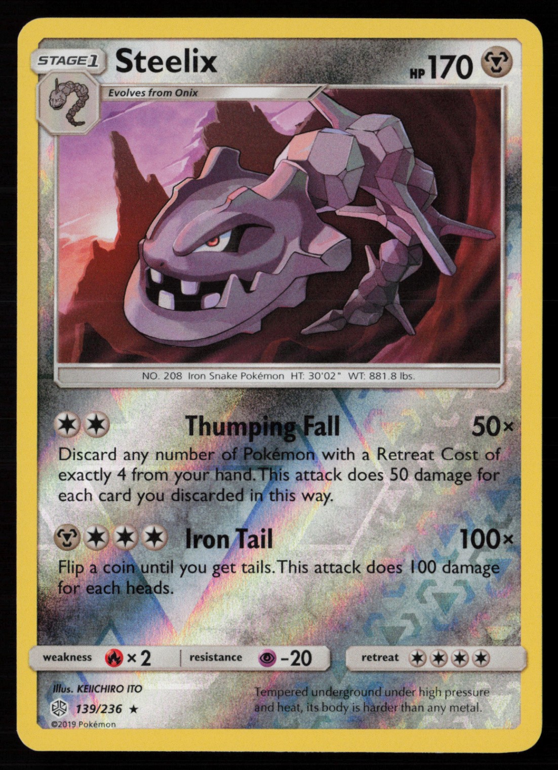 Steelix 139/236 Reverse Holofoil Pokemon TCG SM - Cosmic Eclipse LP