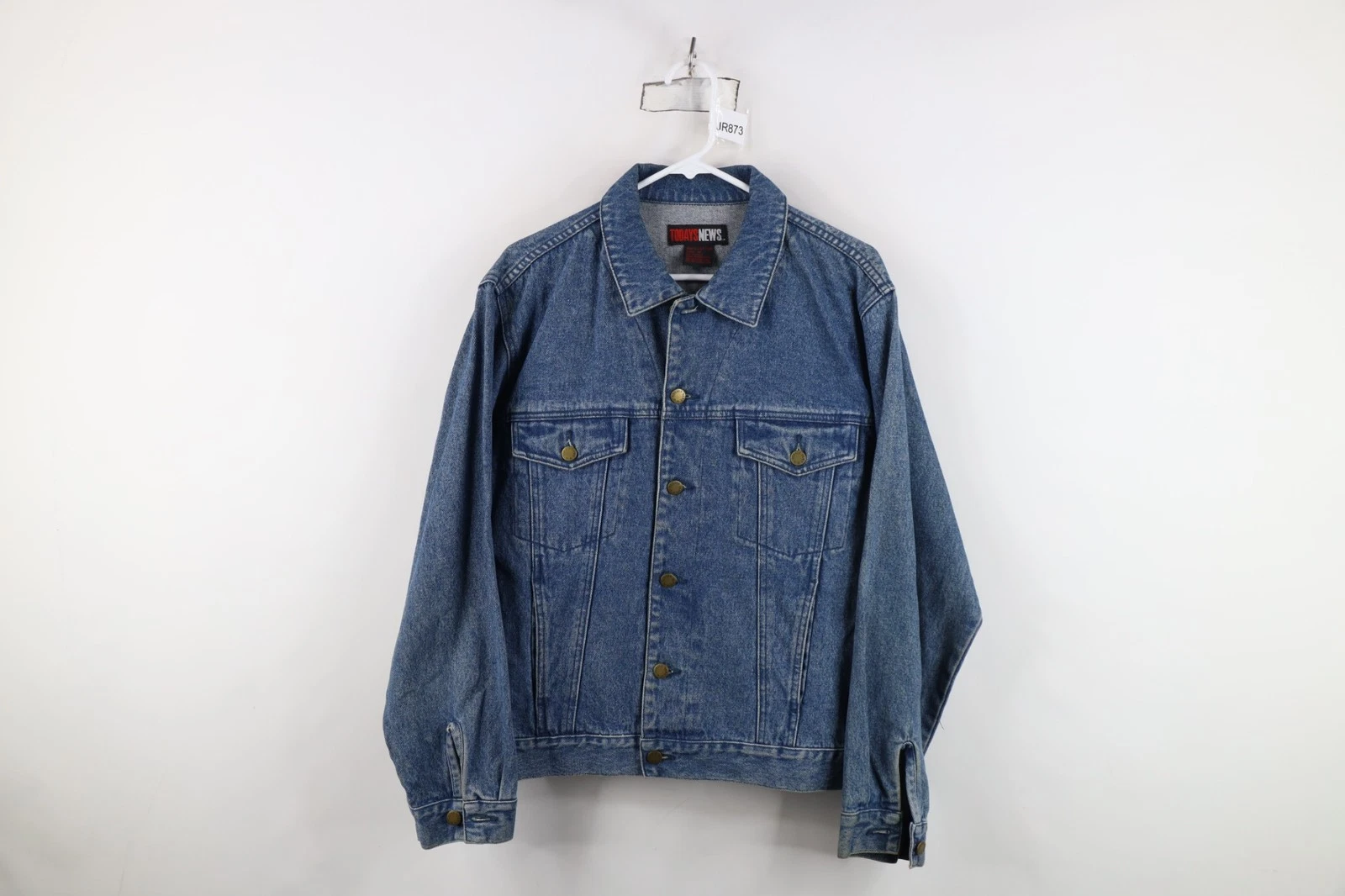 Vintage 90s Streetwear Mens Medium Faded Blank Denim Jean Trucker Jacket Blue