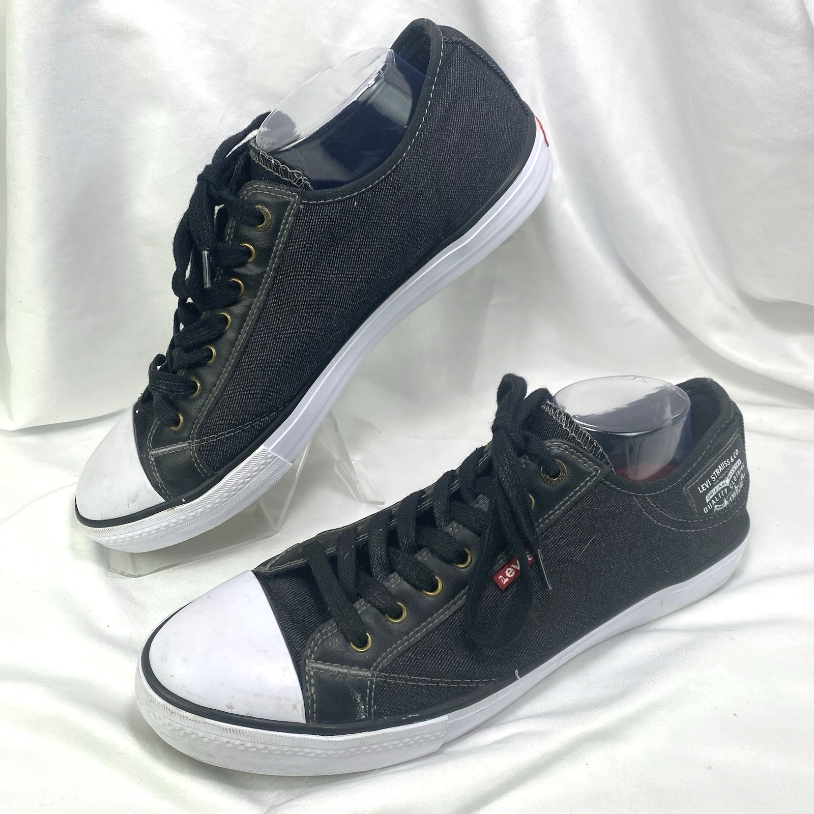 SAOLA Sneaker Levis uomo 12 denim punta bassa cappuccio stringata nero bianco 1093928